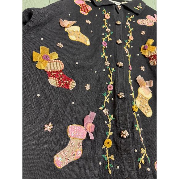 Vintage B.P. Design Embellished Christmas Stocking Cardigan – Women’s XL - Picture 3 of 8